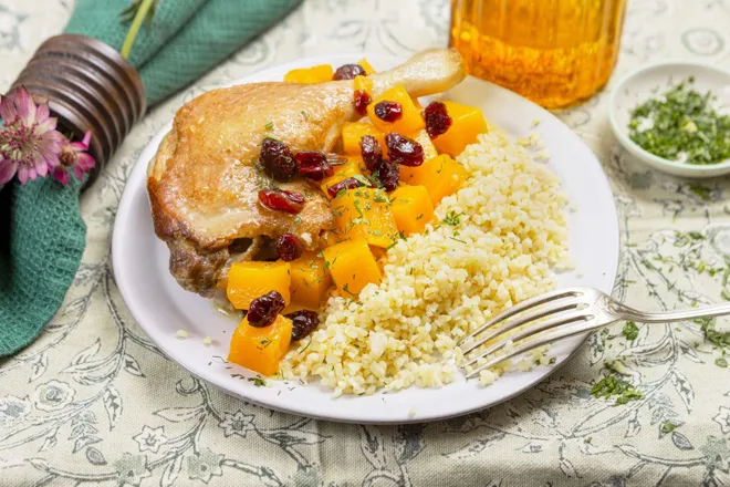 Cuisse de canard au butternut et cranberries