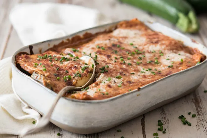 Lasagnes aux courgettes, tomates séchées et pecorino