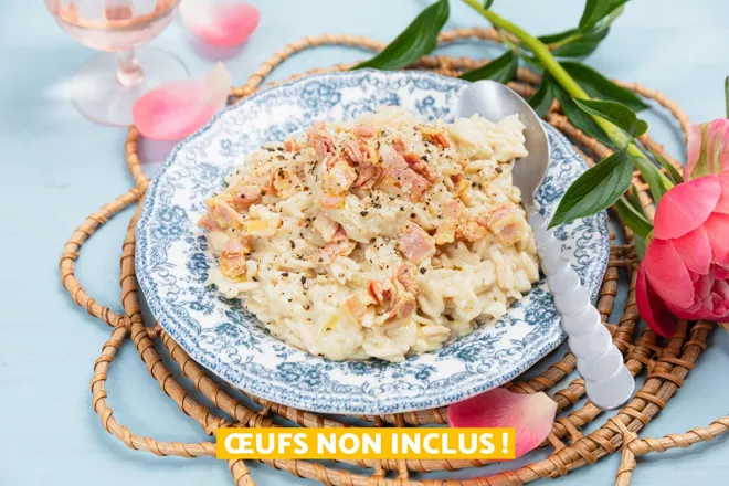 Orzotto façon carbonara à la poitrine fumée