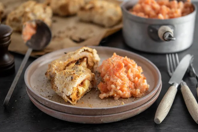 Cordons-bleus maison au chorizo et purée aux carottes