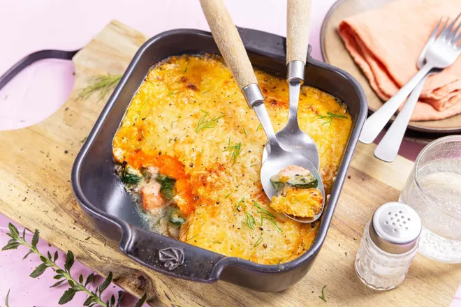 Parmentier nordique de saumon fumé et carotte