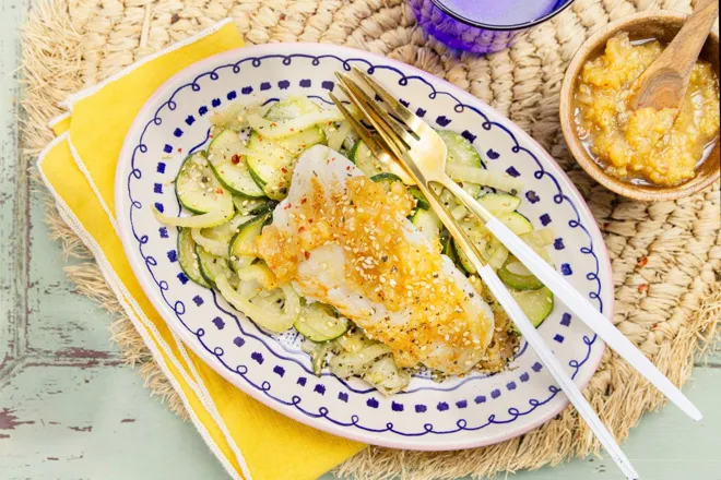 Poisson blanc (selon arrivage), chutney de rhubarbe et fenouil