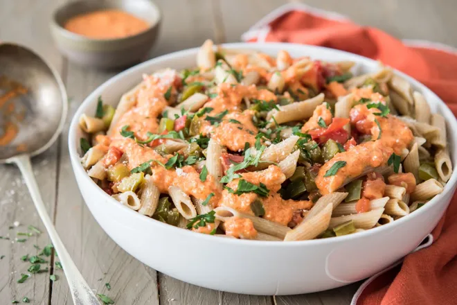 Penne au pesto de poivron rouge