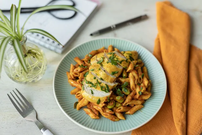 Poulet et penne au pesto rosso