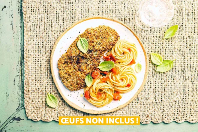 Escalope panée aux graines, spaghetti à la sauce tomate maison | Quitoque