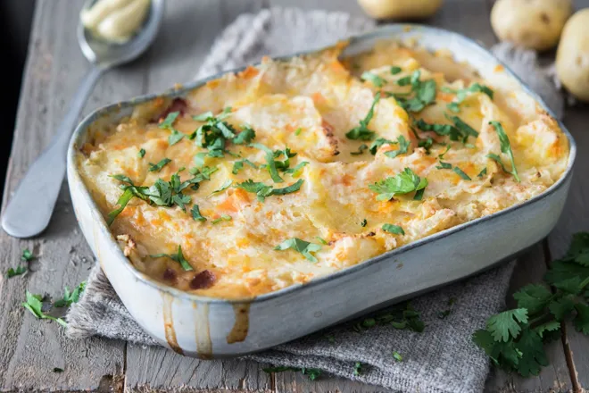 Parmentier de boeuf à la tomate et à la moutarde