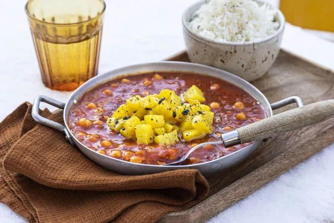 Chana Masala (curry de pois chiches) et chutney poires-fruit de la passion