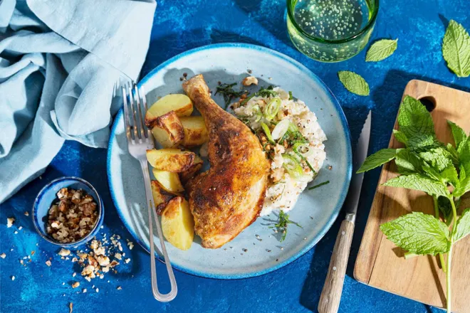 Cuisse de poulet au cumin et keshe (boulgour au yaourt et à la menthe)