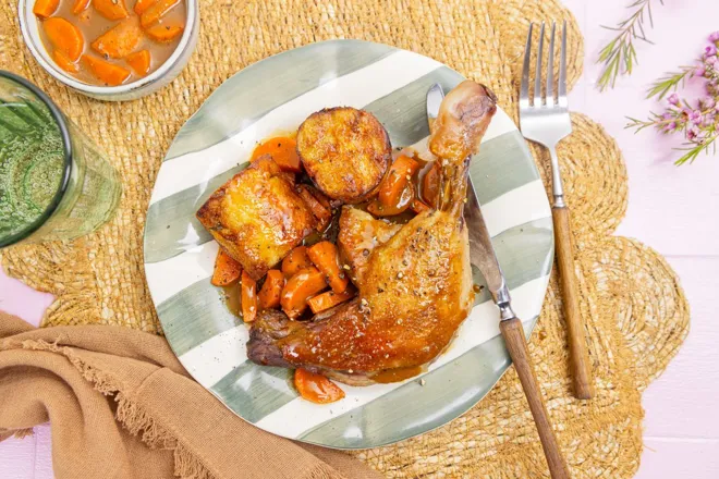 Cuisse de canard et palets de carotte aux 5 épices