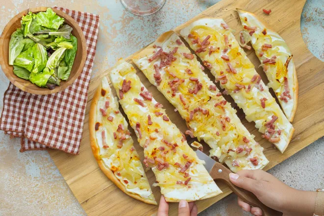 Flammenkueche aux lardons fumés végétaux