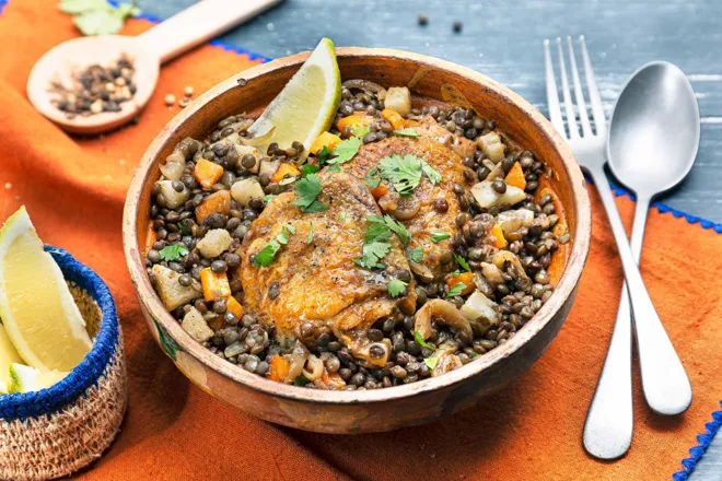 Poulet rfissa marocain (coriandre, gingembre et fenugrec)