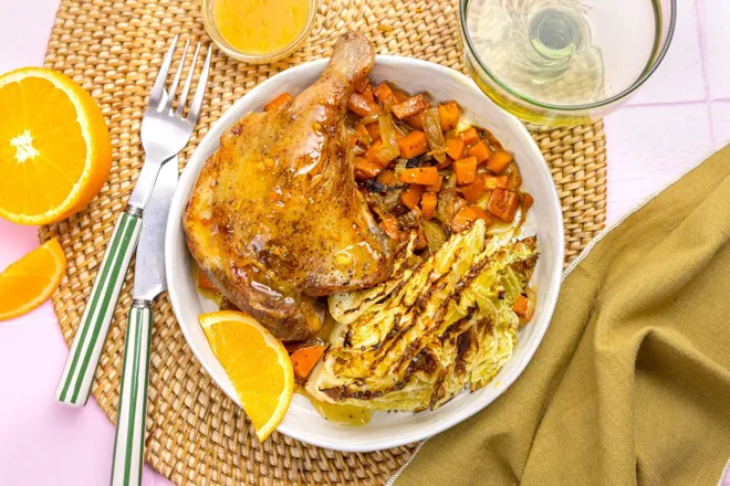 Canard et chou rôtis à l'orange et à l'anis