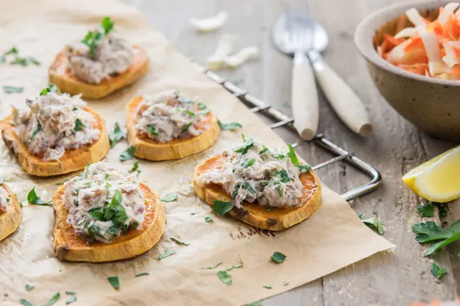 Patate douce aux rillettes de maquereau fumé