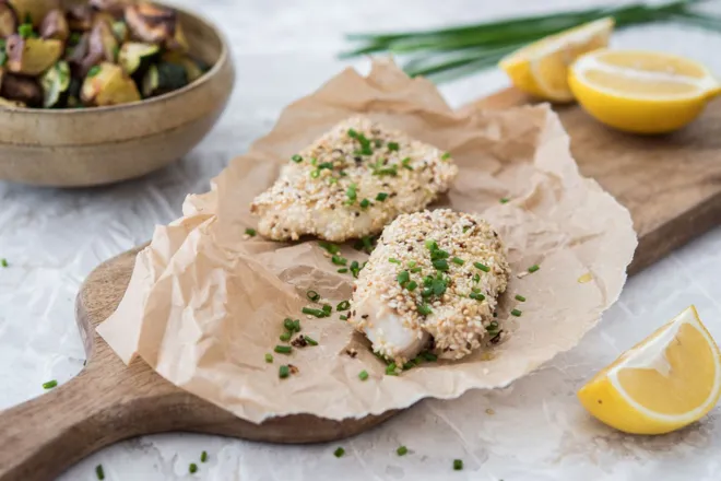 Poisson blanc croustillant au sésame