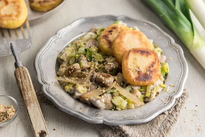 Polenta croustillante et poêlée de légumes d'automne