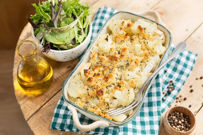 Crumble de chou-fleur au chèvre et au thym-citron