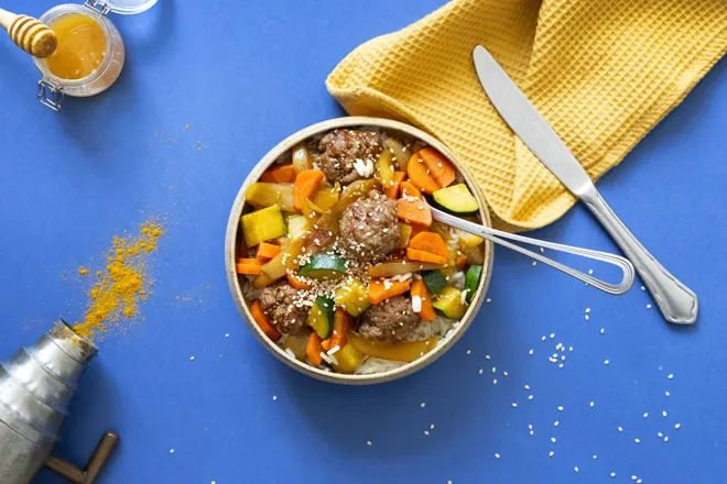 Tajine de boulettes de porc au sésame et miel