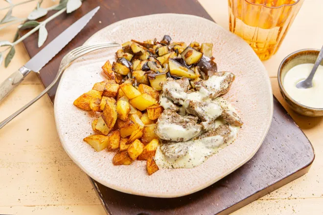 Bœuf et aubergine sauce coco-moutarde