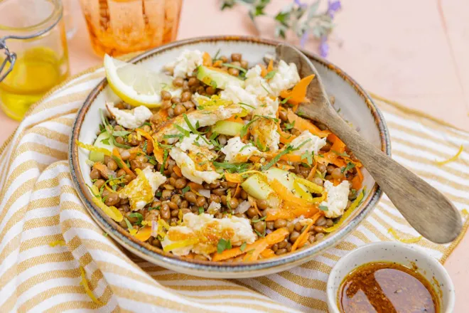 Salade de lentille et manouri à l'oriental