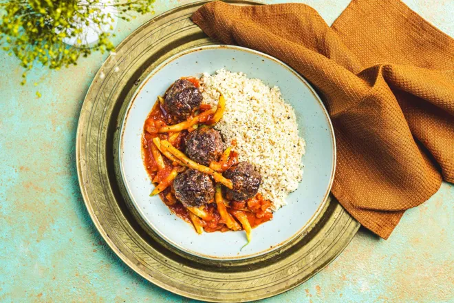 Boulettes de bœuf et haricots beurre à la libanaise (sauce tomate au cumin)