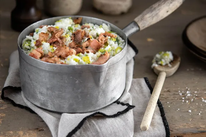 Riz crémeux au mascarpone et poitrine fumée