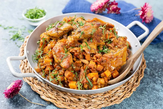 Emincés végétaux grillés et lentilles à la marocaine