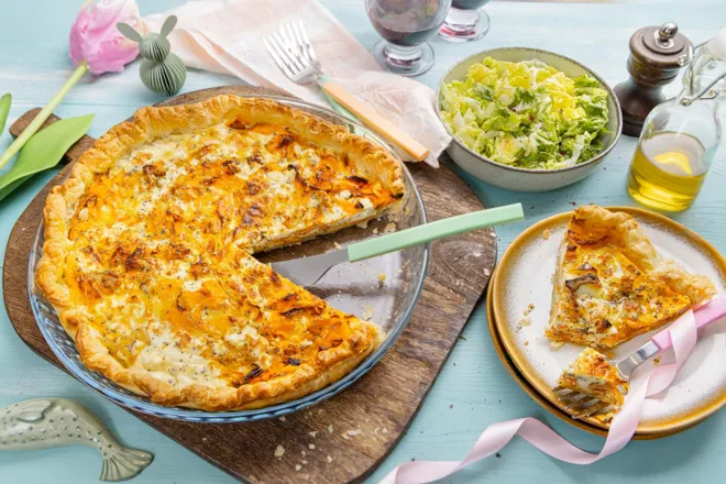 Quiche de Pâques à la féta, carottes et cumin