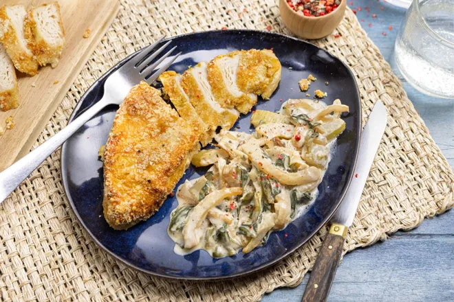 Suprême végétal au parmesan, embeurré de blette et de fenouil