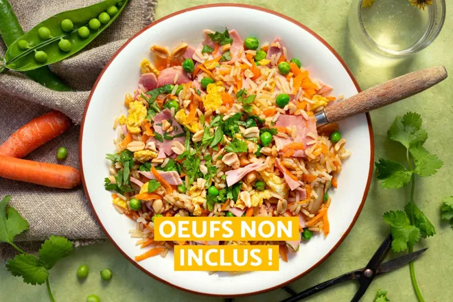 Riz cantonais (Riz au jambon de Paris, petits pois et coriandre fraîche)