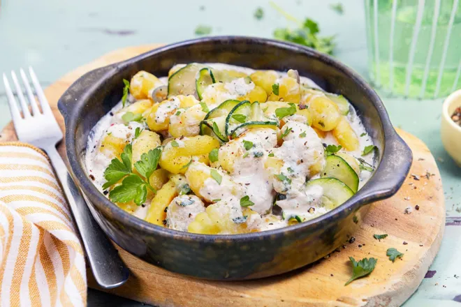 Gnocchis à la crème de thon citronnée et poireau