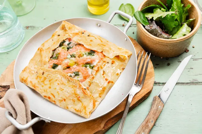 Crêpes saumon fumé, poireau