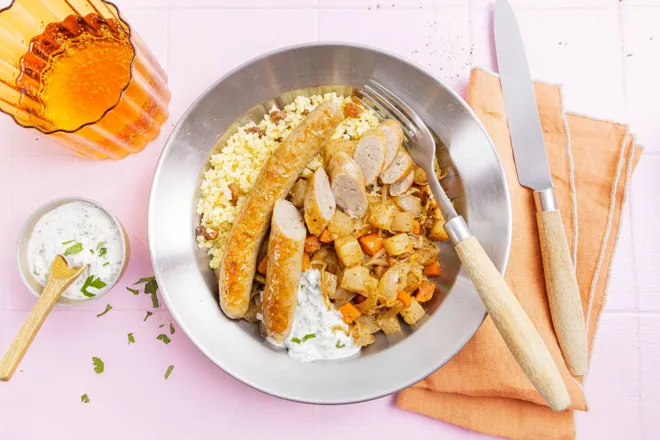 Chipolatas & millet aux saveurs indiennes