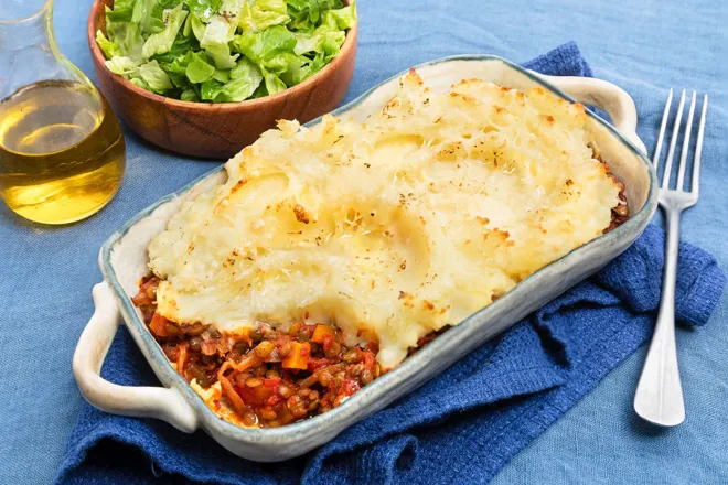 Parmentier végétarien de panais, pommes de terre et lentilles