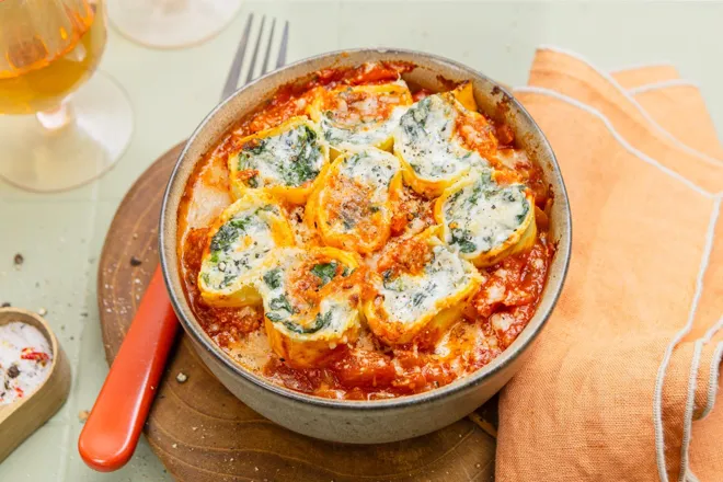 Gratin de rotolos aux épinards et ricotta