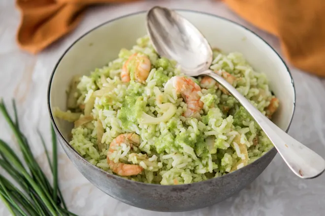 Riz aux crevettes à la sauce ciboulette