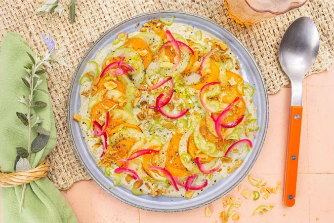 Patates douces et concombre au leche de tigre pimenté façon ceviche