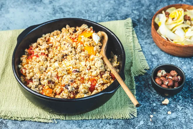Crumble de chou-fleur au chèvre et au thym
