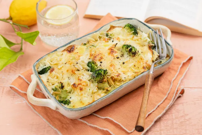 Gratin d'orzo et brocoli à la tomme franc-comtoise