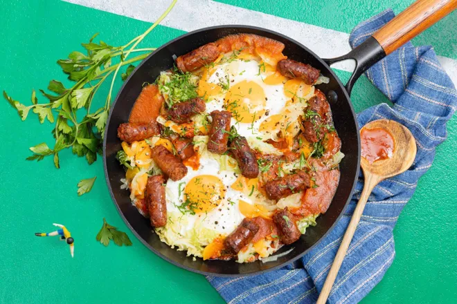 Chakchouka ambiance Tunis de merguez de bœuf au poivron vert