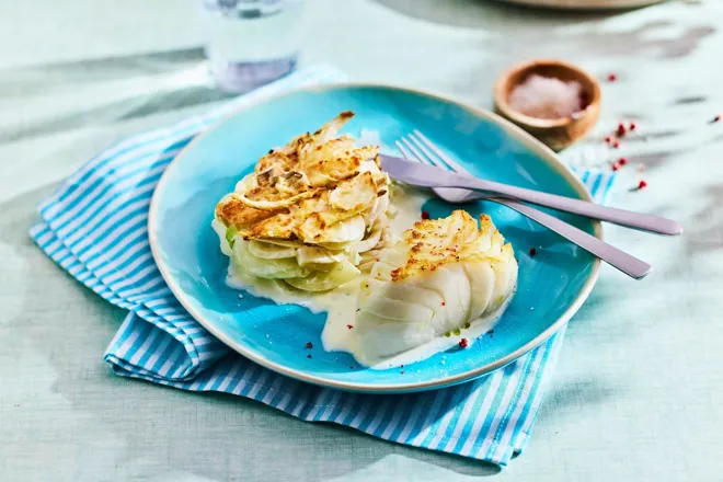 Lieu noir au four et gratin de fenouil au parmesan