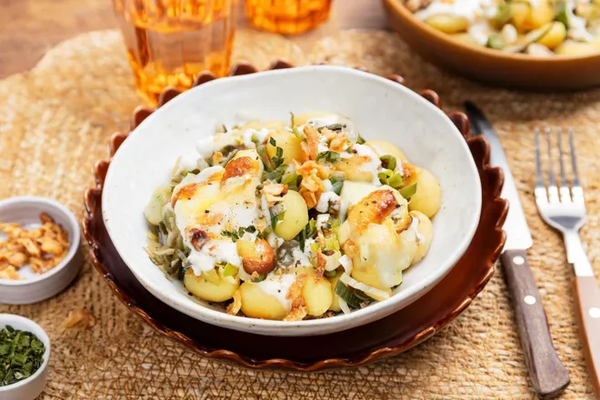 Gnocchis montagnards au poireau et à la raclette