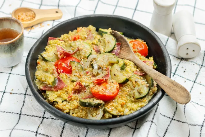 Coppa et quinoasotto à la crème de courgette