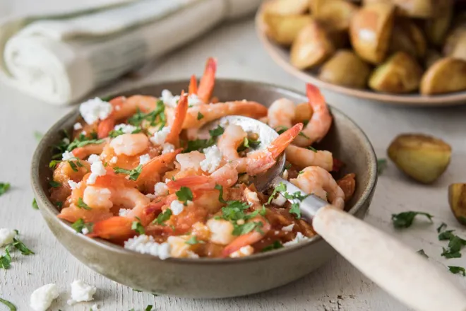 Crevettes saganaki (à la féta)