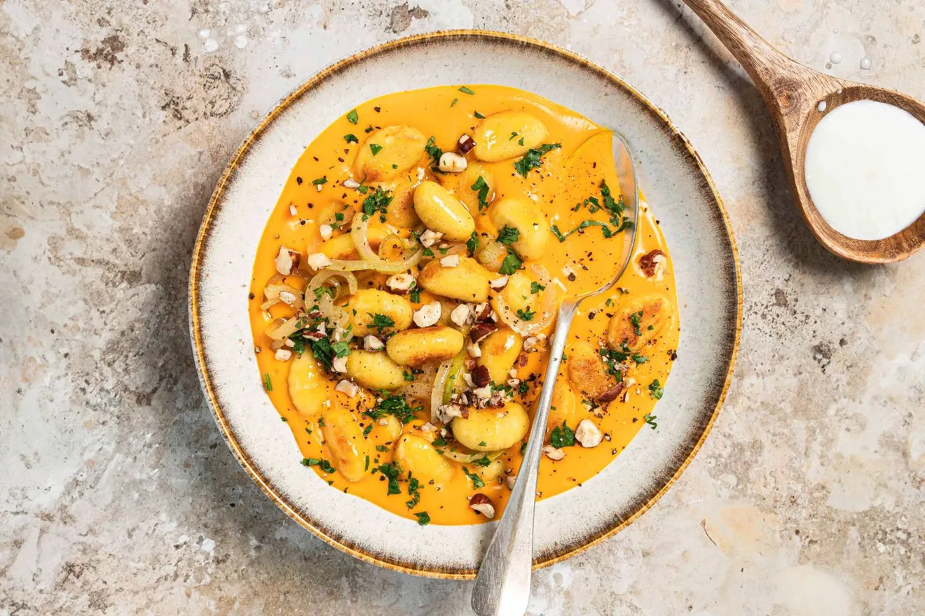 Gnocchis à la crème de potimarron et noisettes