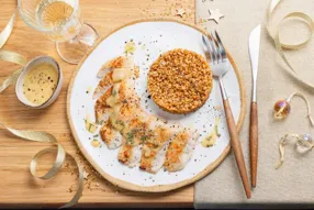 Escalope de dinde meunière à l'orange et risotto d'épeautre à l'estragon