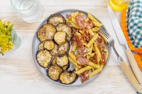 Aubergines au parmesan et pennes à la coppa