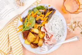 Bibeleskäs (fromage blanc alsacien), jambon et grenailles sautées
