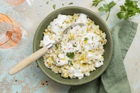 Risotto au poireau, stracciatella à la truffe, vin blanc et persil