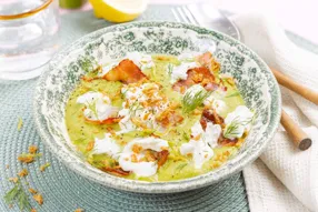 Crème de courgette, poitrine fumée et burrata