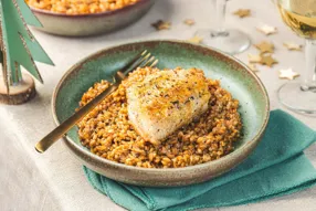 Lieu noir meunière à l'orange et risotto d'épeautre à l'estragon